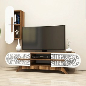 Măsuță TV cu dulap Defne White and Walnut