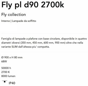 Plafoniera LED XXL moderna Fly pl d90 2700k alba
