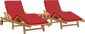 vidaXL Șezlong cu pernă 3 pcs Roșu 40 x 40 x 40cm Lemn masiv de acacia