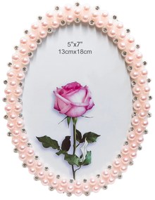 Ramă foto ovală cu perle roz (20x15 cm)