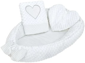 New Baby Cuib de lux cu pernă și pătură din MinkyHeart, alb