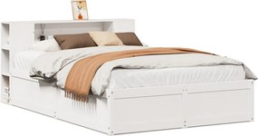 vidaXL Cadru de pat fără saltea, alb, 135x190 cm, lemn masiv de pin
