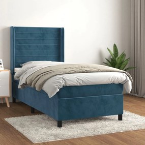 Pat box spring cu saltea, albastru inchis, 80x200 cm, catifea Albastru inchis, 80 x 200 cm, Benzi orizontale