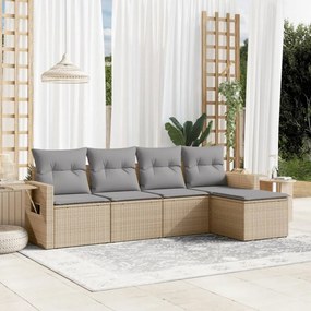 vidaXL Set canapele de grădină cu perne, 5 piese, bej, poliratan