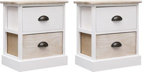 vidaXL Noptiere, 2 buc., alb & natural, 38x28x45 cm, lemn paulownia