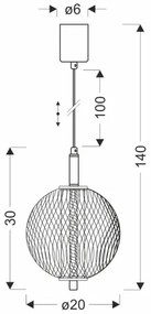 Lustră LED suspendată pe cablu PUMA, 10W, 230V, Ø20 cm, negru
