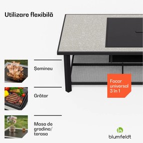 Merano Avanzato L șemineu 3 în 1 cu funcție grill, poate fi folosit ca masă 122 x 87 cm