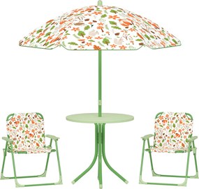 AIYAPLAY Set de Mobilier de Grădină din 4 Piese cu Masă, Scaune și Umbrelă de Soare Reglabilă, 50xΦ49,5 cm, Verde | Aosom Romania