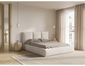 Pat matrimonial bej tapițat cu spațiu de depozitare și somieră 160x200 cm Brody – Mazzini Beds
