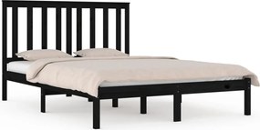vidaXL Cadru de pat, negru, 140x190 cm, lemn masiv de pin