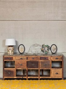 Bufet din lemn reciclat, cu sertare si rafturi, aspect vintage, Fabrica