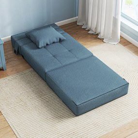 HOMCOM Fotoliu canapea-pat convertibil 1 loc cu 1 pernă cu husă detașabilă, țesătură albastru închis | Aosom Romania