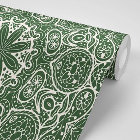 Tapet autoadeziv Mandala albă pe un fundal verde