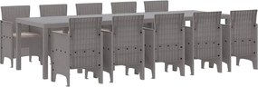 vidaXL Set de masă pentru grădină 11 pcs Gri deschis Rattan poli