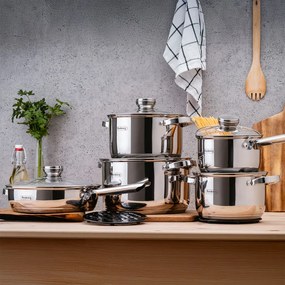 Set oale si tigaie Rosberg R51210L12BM, 12 piese, Fund multistrat, Otel inoxidabil, Argintiu