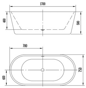 Cada baie freestanding 170 x 75 cm Florida, Denisa P-170 1700x750 mm