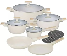 Set oale si tigai antiaderente cu capace Klausberg KB7833, bej, 16/20/24/28 cm, design modern, potrivite pentru toate tipurile de plita