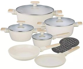 Set oale si tigai antiaderente cu capace Klausberg KB7833, bej, 16/20/24/28 cm, design modern, potrivite pentru toate tipurile de plita