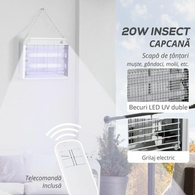 Lampa pentru insecte si tantari Outsunny, 20W cu lumina LED UV, 39x8x28cm | Aosom RO