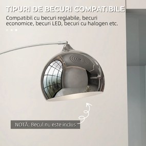 HOMCOM Lampă de podea vintage în arc cu bară ajustabilă, întrerupător de picior, soclu E27, argintiu | Aosom Romania