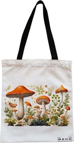 Sacosa de Panza pentru Cumparaturi, Geanta Tote, Colorful Mushrooms 13, Cu fermoar, 38x34.5 cm, Alba, BEKZ®