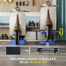 DURHAND Suport pentru Ridicarea Motocicletelor și Bicicletelor Antiderapant max 500 kg cu Înălțime Reglabilă, Suport Pliabil din Metal și Cauciuc, pentru Garaj, 41,5x23,5x10-37 cm, Albastru și Negru | Aosom Romania