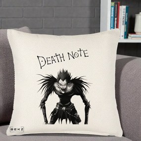 Perna Personalizata Death Note Ryuk Shinigami Alb-Negru, 40x40 cm, Crem Reliefat, Husa Detasabila, Perna Inclusa, BEKZ®