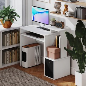 HOMCOM Birou modern pentru PC, birou pentru computer cu raft pentru tastatura, raft si spatiu de depozitare din material, 100x40x86.6cm, alb si negru