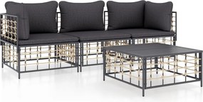 vidaXL Set șezlonguri de grădină 4 piese cu perne, antracit, poliratan