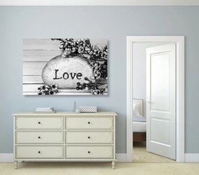 Tablou cu inscripție pe piatră Love în design alb-negru