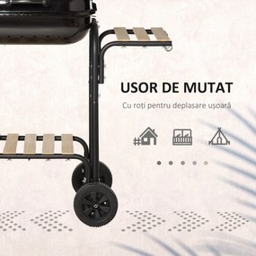 Outsunny Grătar cu Cărbuni, Rafturi, Roți, Capac și Priză de Aer, 113x62x97 cm, Negru | Aosom Romania