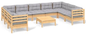 3097324 vidaXL Set mobilier de grădină cu perne gri 10 piese lemn masiv de pin