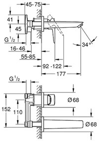 Baterie lavoar incastrata Grohe BauEdge crom cu corp incastrat inclus