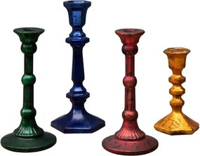 Set 4 suporturi de lumanari, din sticla, aspect vintage, Naos