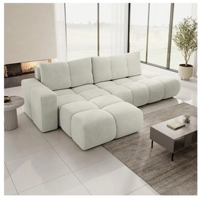 Colțar extensibil tapițat ALMADA, tip L, orientare stânga, cu spațiu de depozitare, bej