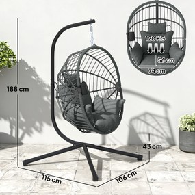 Outsunny Scaun Suspendat Ou, Inclusiv Pernă, Fotoliu, 120 cm x 106 cm x 188 cm, Gri | Aosom Romania