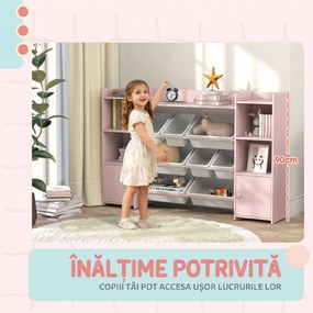 AIYAPLAY Scaffale Portagiochi Per Copii Con 8 Contenitori E Armadietti Roz | Aosom Romania