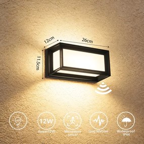 Brilagi - Aplică LED de exterior cu senzor PARKER, 12W/230V, negru, IP44