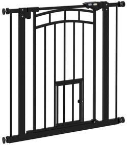 PawHut Barieră de siguranță pentru animale câini ușă cu închidere automată fără găurire de 74 à 80 cm oțel negru | Aosom Romania