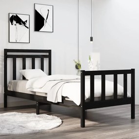 3105349 vidaXL Cadru de pat single, negru, 90x190 cm, lemn masiv