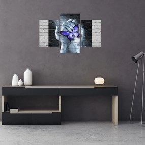 Tablou - Fluture violet pe perete (90x60 cm)