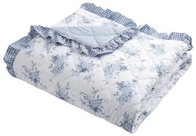 Cuvertură albă-albastră matlasată 220x230 cm Lucie Floral Frill – Catherine Lansfield
