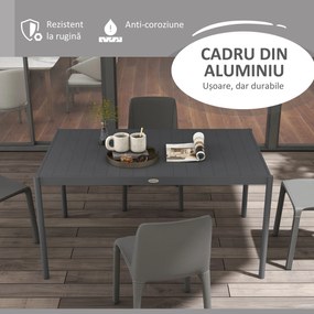 Outsunny Masă de Grădină cu Lamele, Dimensiuni 145x90 cm, Masă de Dining pentru 6 Persoane, Rectangulară, din Aluminiu și Oțel, pentru Curte, Terasă, Balcon și Exterior, Gri Închis | Aosom Romania