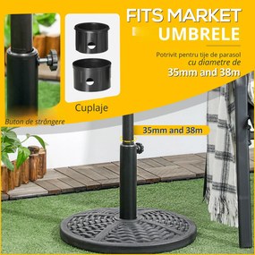 Outsunny Bază de Umbrelă de Grădină Rotundă, Efect de Ratan, Greutate 9,5 kg, Ø45cm, Negru | Aosom Romania