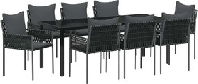 vidaXL Set de masă pentru grădină 9 pcs Negru și Gri Ratan PE