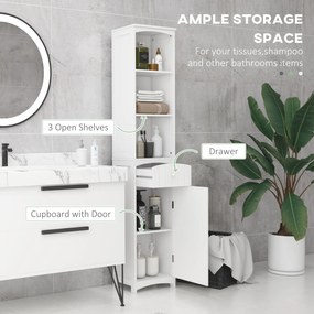 HOMCOM Dulap Înalt de Baie  cu 3 Rafturi din MDF, 34x24x170 cm, Alb | Aosom Romania