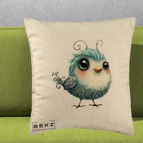 Perna Decorativa Pui Teal cu Aripioare Ornamentale, 40x40 cm, Bej, Husa Detasabila, Perna Inclusa, BEKZ®