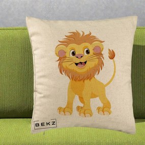 Perna Decorativa Pui de Leu Kawaii, 40x40 cm, Bej, Husa Detasabila, Perna Inclusa, BEKZ®