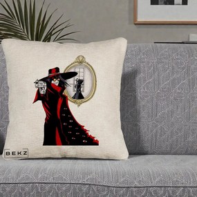 Perna Personalizata Hellsing Alucard cu Pistoale, 40x40 cm, Bej Canapea, Husa Detasabila, Perna Inclusa, BEKZ®