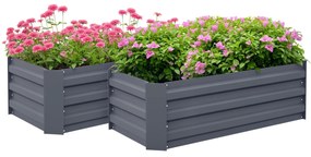 Outsunny Set de 2 patrate de gradina dim. 100L x 50l x 30H cm - tabla de otel ondulata gri | Aosom Romania